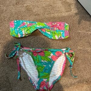 Lilly Pulitzer Floral Bandeau Bikini Top in Teal, Pink & Lime